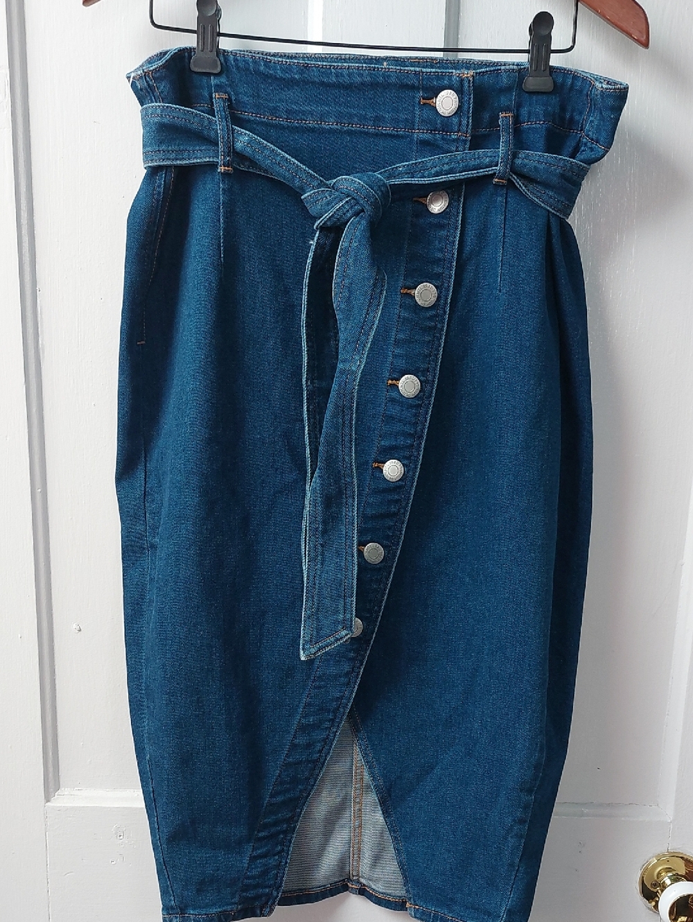 Addition Elle High-Waist Denim Assymetric Button-Front Midi Pencil Skirt